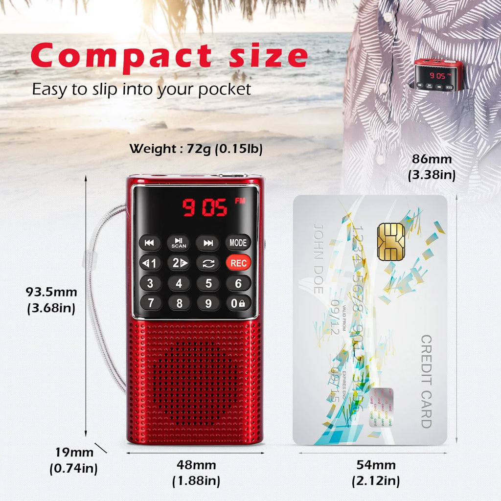 NNEOBA Mini Portable Pocket FM Radio Red
