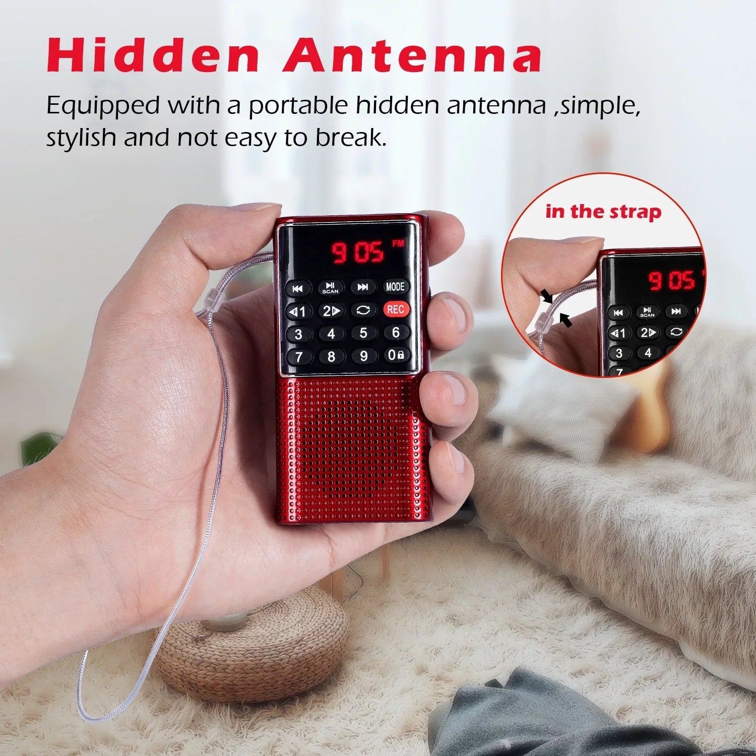 NNEOBA Mini Portable Pocket FM Radio Red