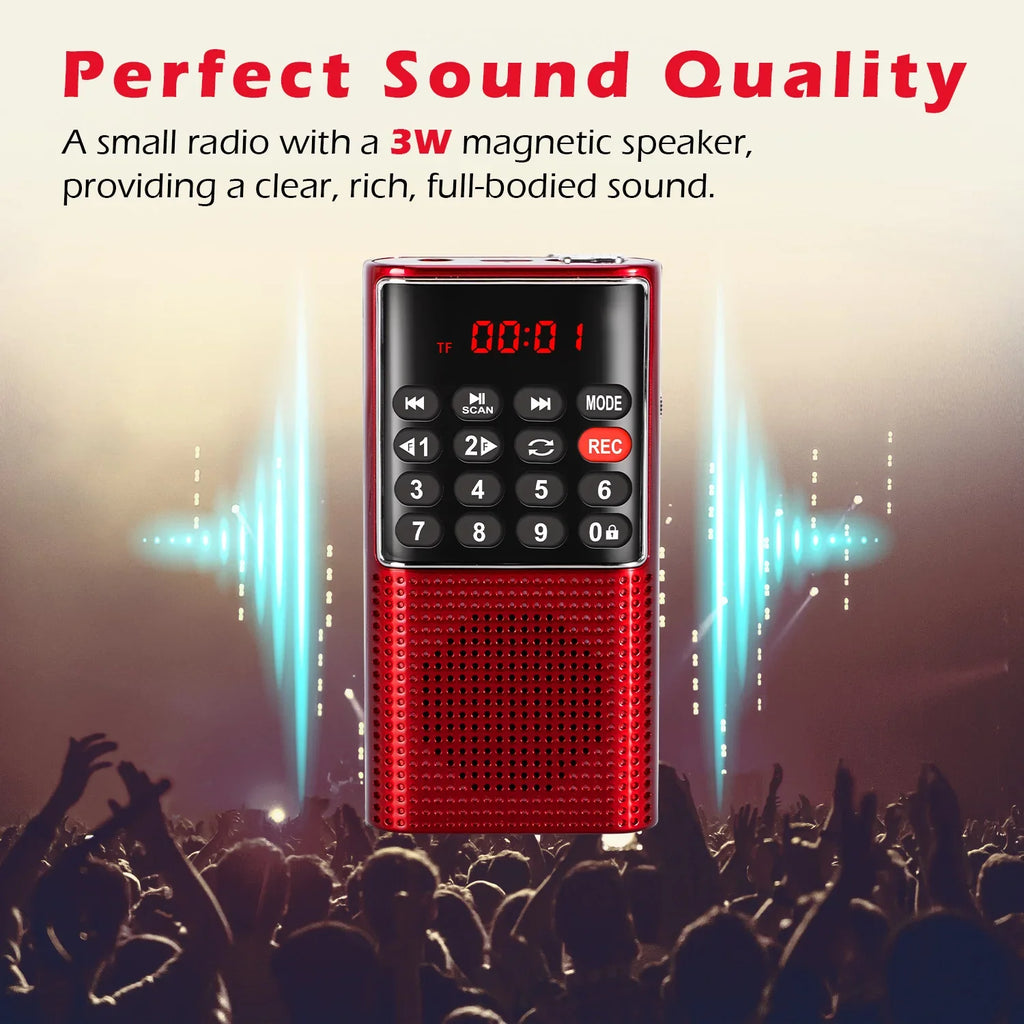 NNEOBA Mini Portable Pocket FM Radio Red