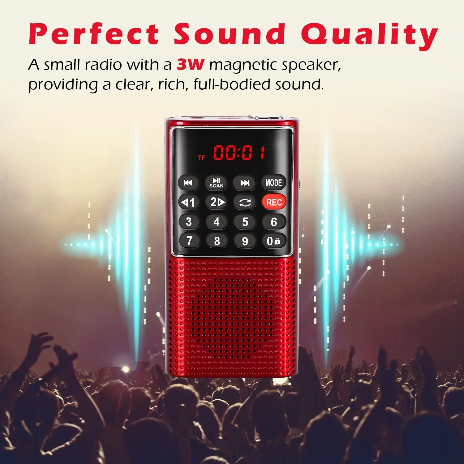 NNEOBA Mini Portable Pocket FM Radio Red