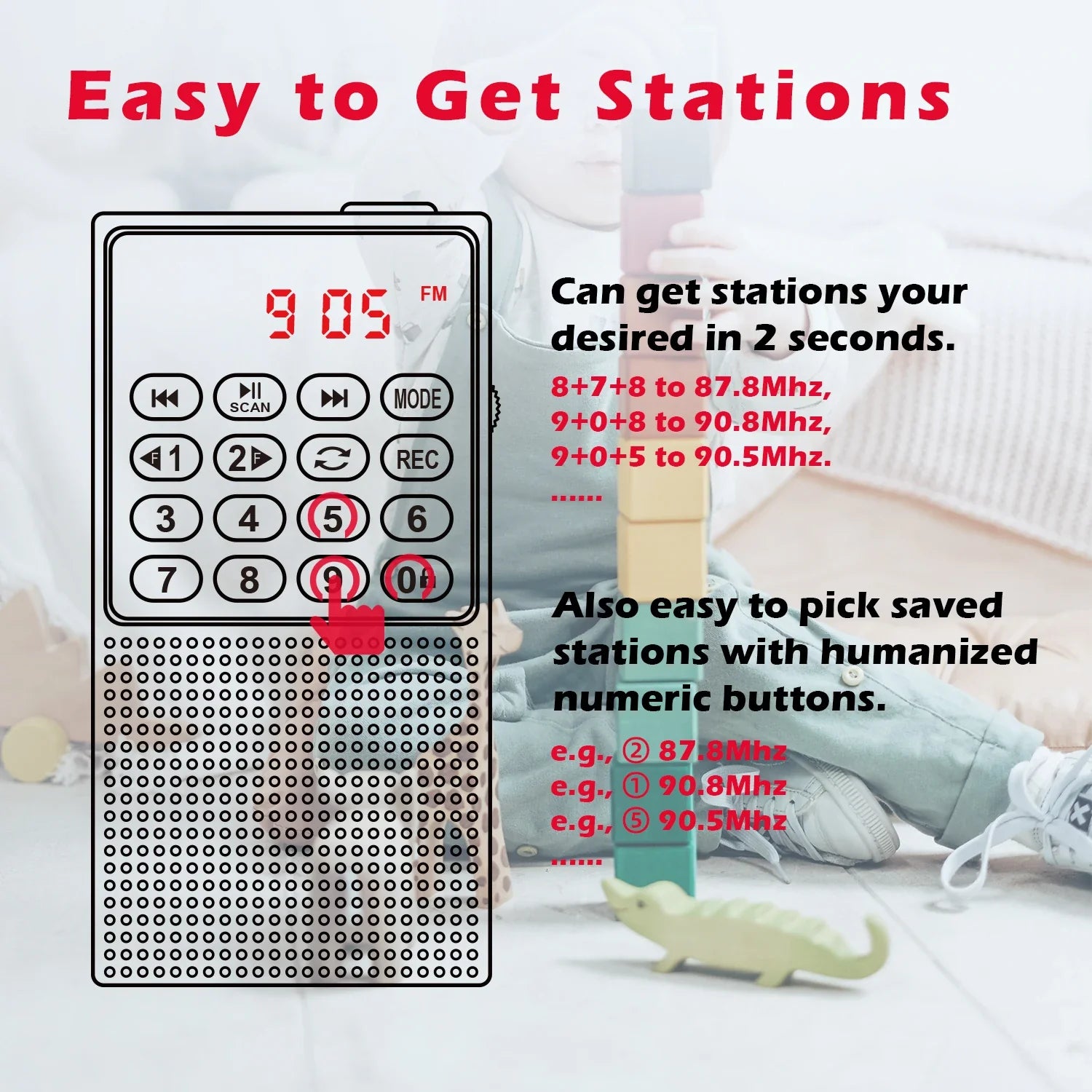 NNEOBA Mini Portable Pocket FM Radio Red