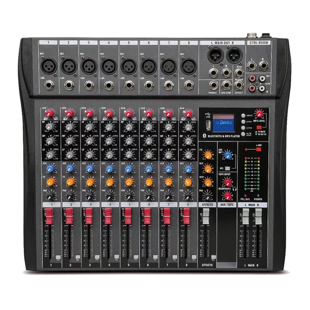 NNEDSZ Hridz CT-80S Professional Audio Mixer – 8 Channels Bluetooth USB Mixer with Effects, 48V Phantom Power, and Built-in Sound Card, 8 Channels Audio Sound Mixer Mixing DJ Console USB with 48V Phantom Power