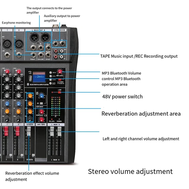 NNEDSZ Hridz CT-80S Professional Audio Mixer – 8 Channels Bluetooth USB Mixer with Effects, 48V Phantom Power, and Built-in Sound Card, 8 Channels Audio Sound Mixer Mixing DJ Console USB with 48V Phantom Power